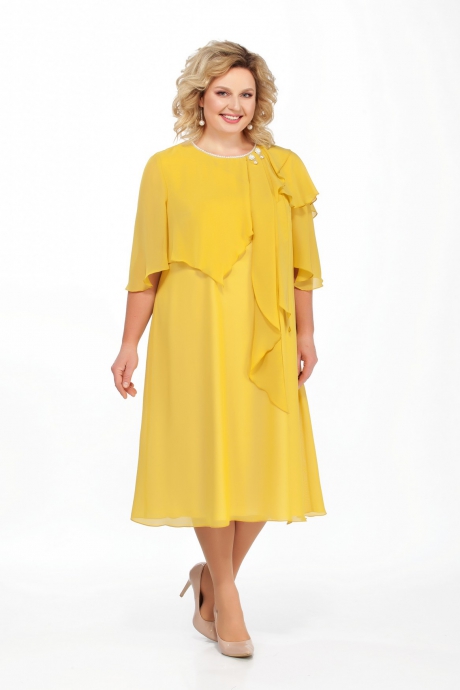 Шифоновое платье с асимметричными пелеринами, желтое