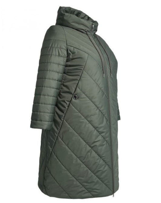 Демисезонное пальто с комбинированной стежкой, темно-зеленое