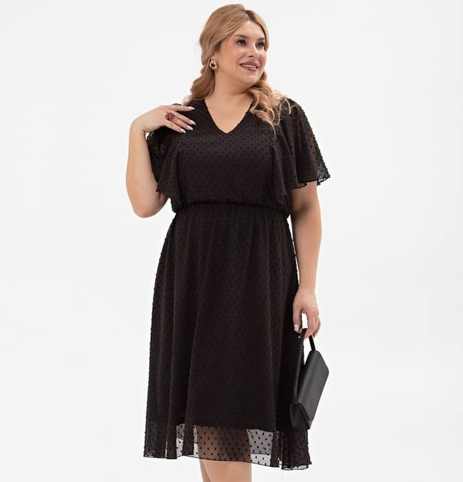 Приталенное шифоновое платье с рукавом-крылышком, черное