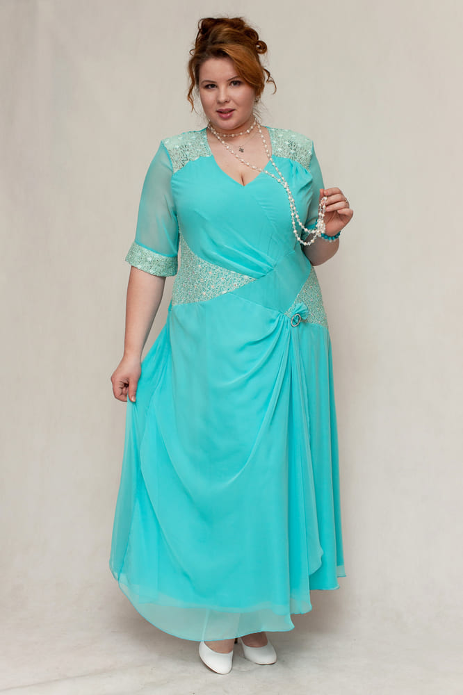 Длинное платье с рукавами из сетки, голубое