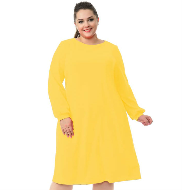Трикотажное платье с легкой сборкой на рукаве, желтое