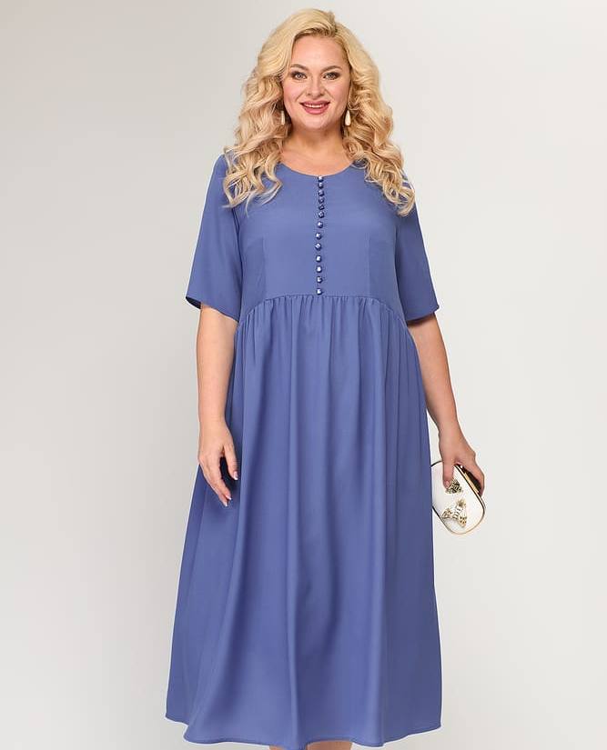 Длинное платье с коротким рукавом, сине-голубое