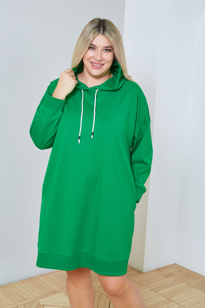 Платье в спортивном стиле с капюшоном, зеленое
