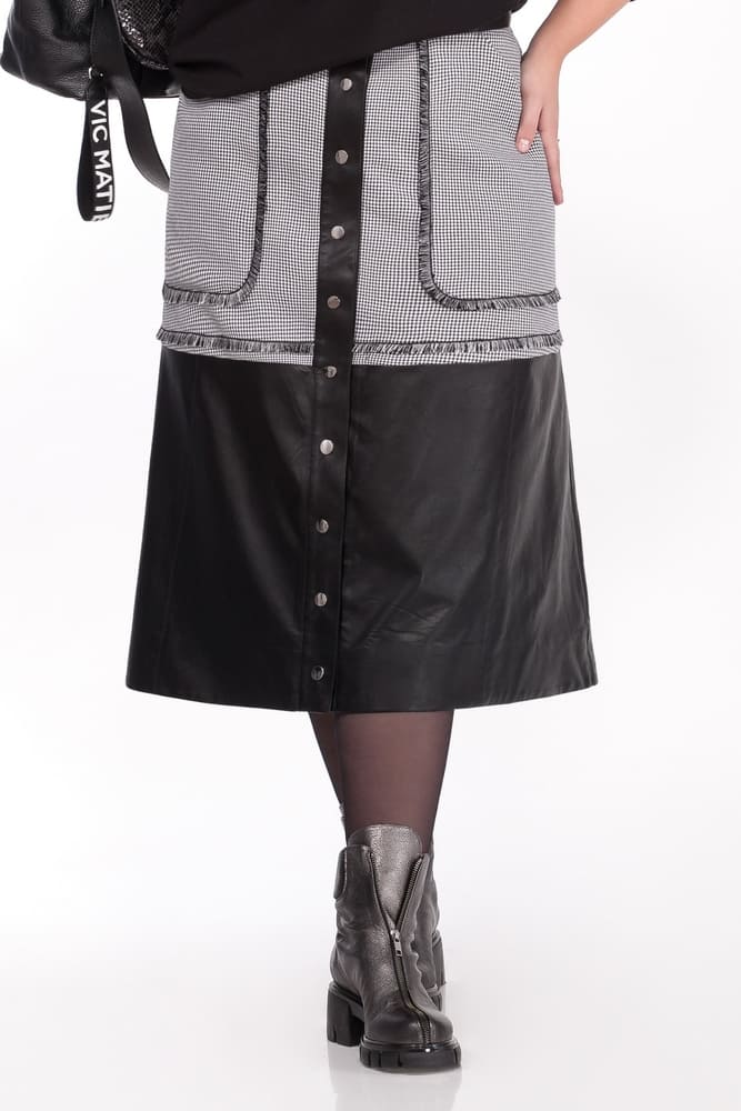 Комбинированная юбка на кнопках, черная с серым