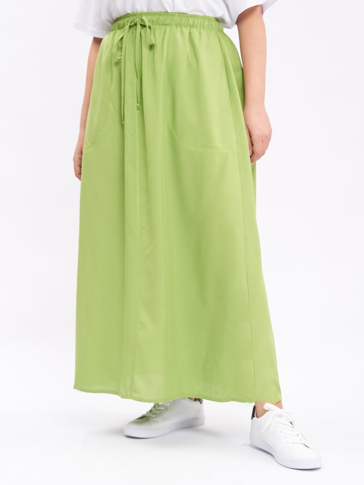 Длинная легкая юбка с кулисой на поясе, зеленая