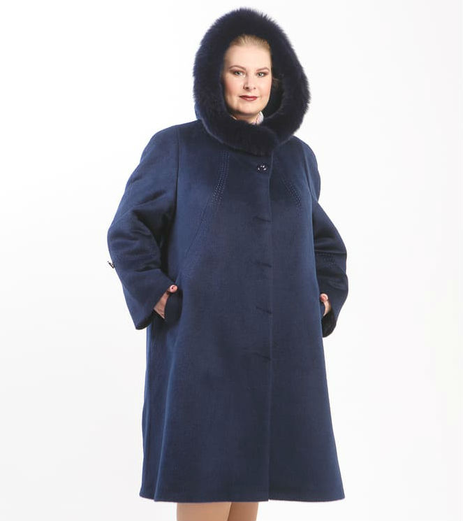 Драповое пальто на шерстепоне, синее