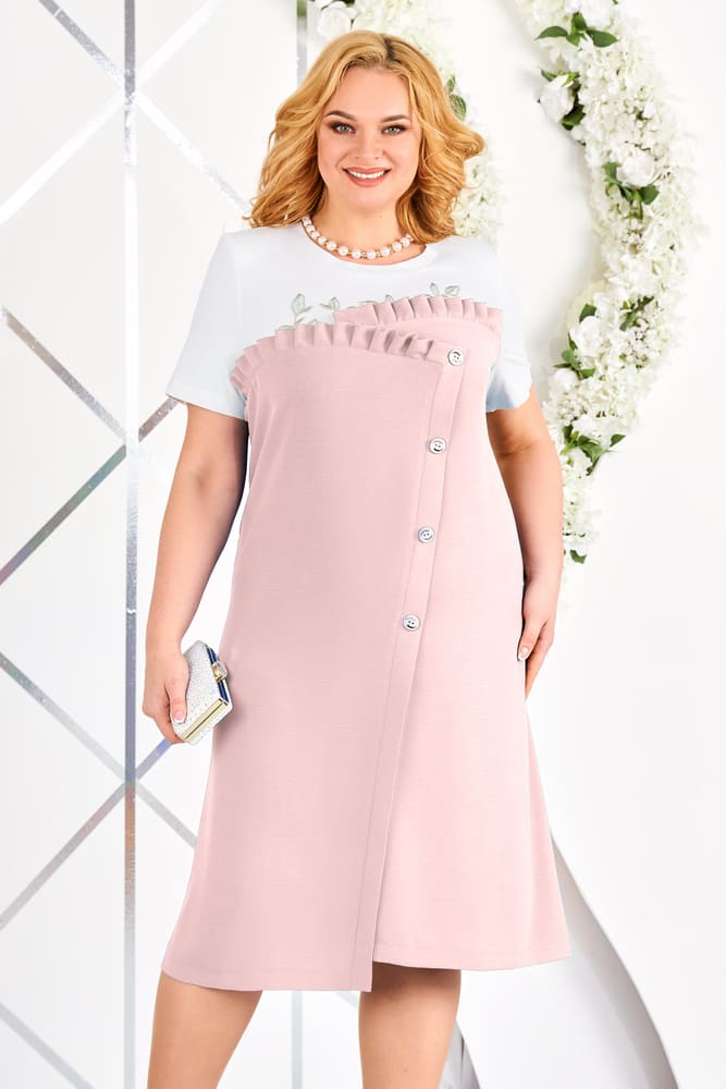 Платье с аппликацией на кокетке, розовое
