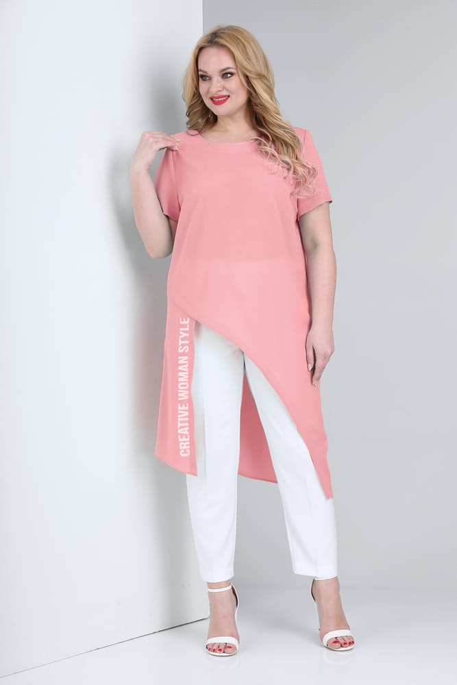 Комплект из брюк и асимметричной блузки, розовый