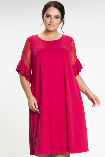 Свободное платье с рукавами из сетки и воланами, красное