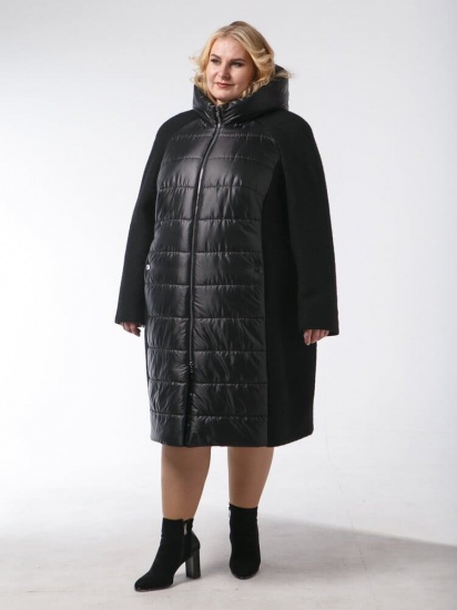 Комбинированное пальто с капюшоном на стойке, черное
