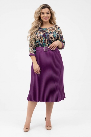Комбинированное платье с принтованным верхом, фиолетовое