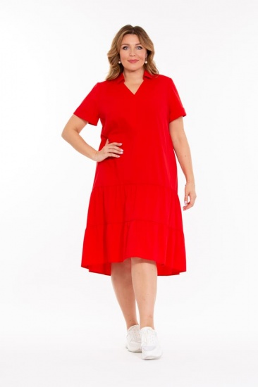 Платье с перепадом длины и коротким рукавом, красное