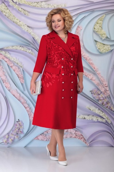Платье с пиджачным воротником и аппликациями, красное