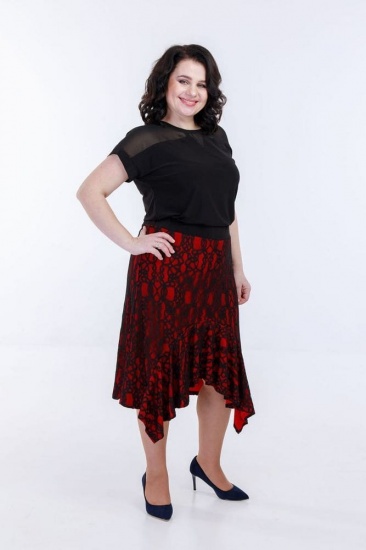 Двухслойная юбка с перепадом длины, красная