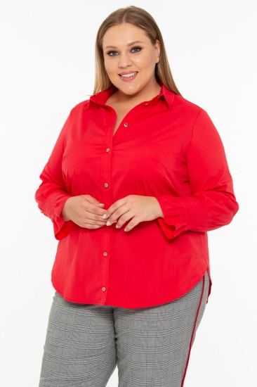 Изящная блуза с отделочными складками на рукавах, красная
