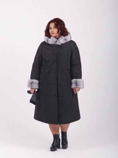 Зимнее пальто с отделкой искусственным мехом, черное