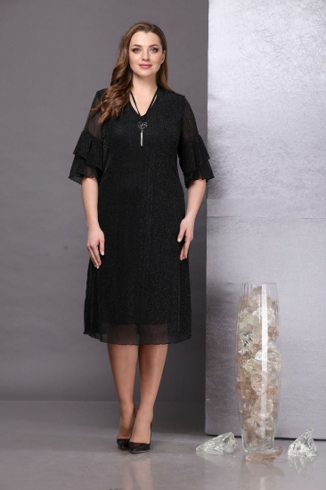 Приталенное платье с легким блеском и коротким рукавом, черное