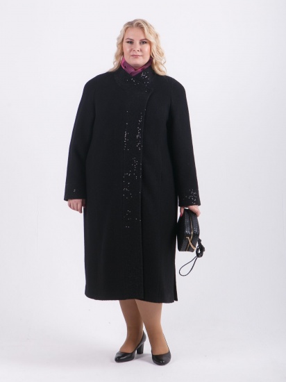 Драповое пальто в стиле Шанель с декором пайетками, черное