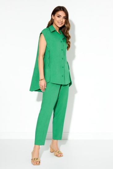 Льняной комплект из брюк и свободной рубашки, зеленый