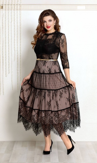 Платье с расклешенной юбкой и съемным поясом, черное