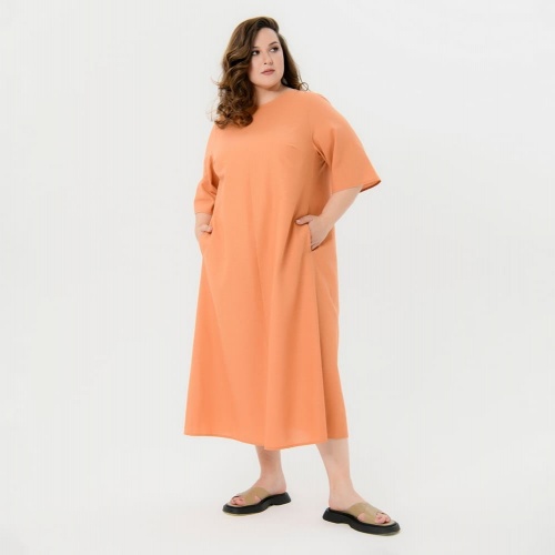 Свободное платье с резинкой в горловине на спинке, оранжевое
