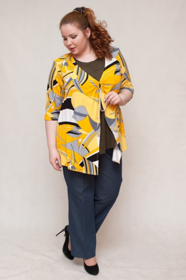 Блуза с ярким цветочным принтом, желтая