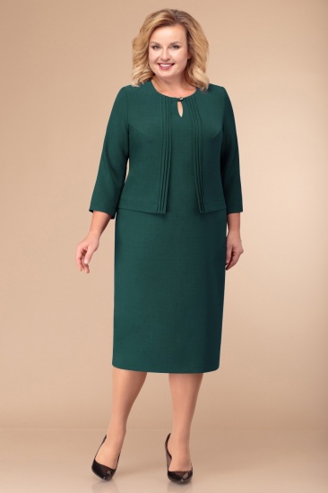 Платье с имитацией жакета и вырезом "капелька", зеленое
