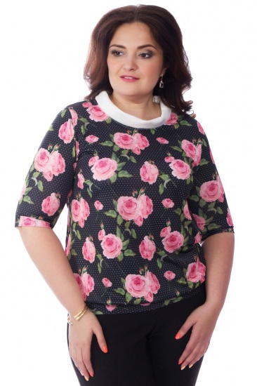 Свободная блуза с однотонным воротником, черно-розовая