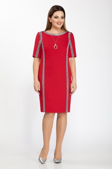Платье с эффектом 3D и украшением, красное