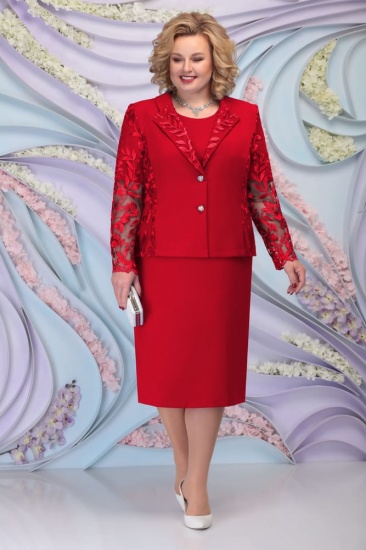 Комплект из платья и блузки с гипюровым декором, красный