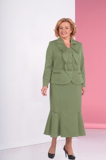 Стильный деловой комплект из юбки и жакета со складками, зеленый