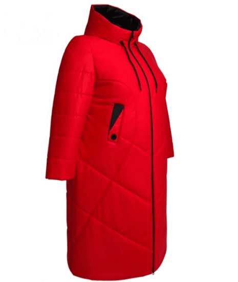 Демисезонное прямое пальто, красное с черным