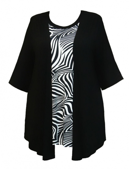 Трикотажная блузка с имитацией двойки, черная