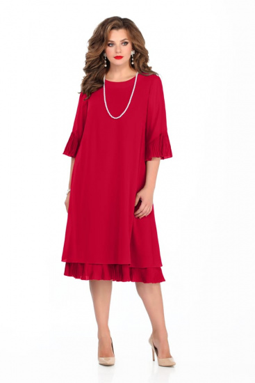 Расклешенное платье с отделкой плиссированной тканью, красное