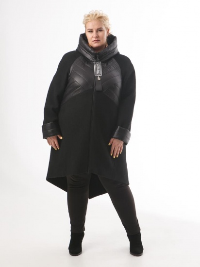 Комбинированное пальто с фигурным низом, черное