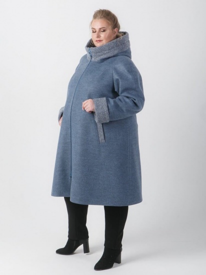 Демисезонное пальто с отделкой в рубчик, серо-голубое