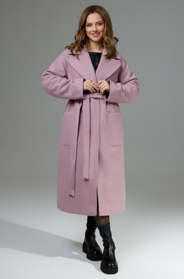 Свободное пальто с пиджачным воротником и поясом, розовое