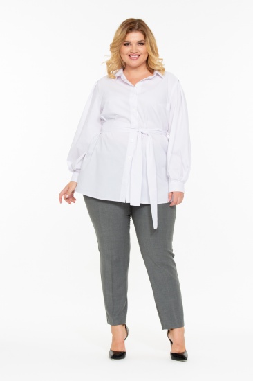 Классическая блуза с поясом и объемными рукавами, белая