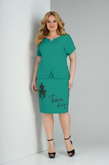 Комплект из прямой юбки с принтом и блузкой, зеленый