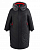 Зимнее стеганое пальто с эко-мехом чернобурки на капюшоне, черное с красным