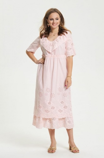 Длинное платье с кружевной оборкой, розовое