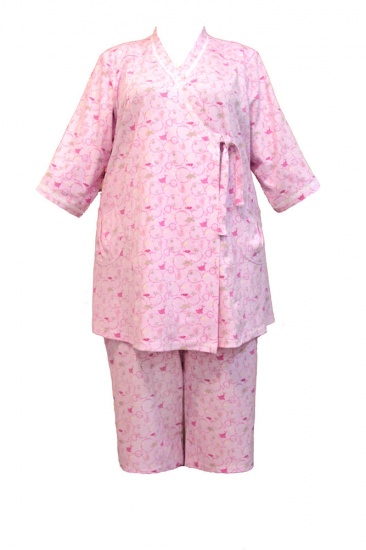 Пижама с карманами и кружевным декором, розовая