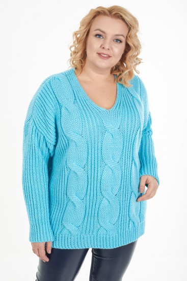 Вязаный свитер с объемными косами, голубой
