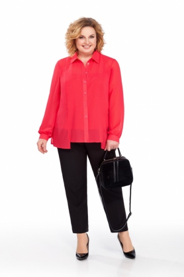 Комплект из брюк и шифоновой блузы на подкладке, красный