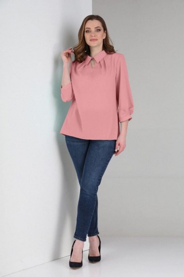 Легкая блузка с вырезом-капелькой, розовая