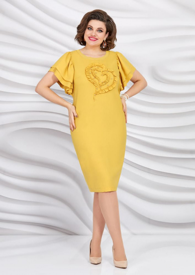 Льняное платье с аппликацией и бусинами, желтое