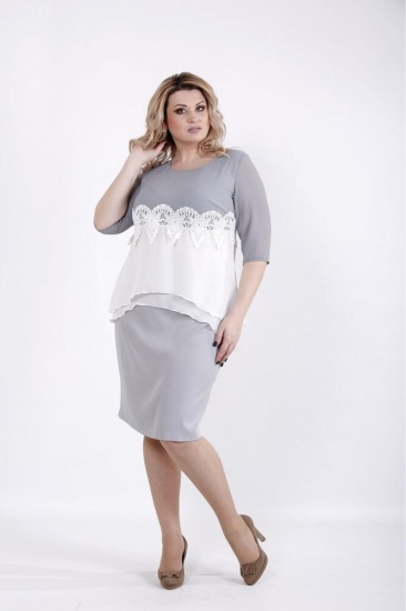 Комплект из юбки и комбинированной блузки, серый