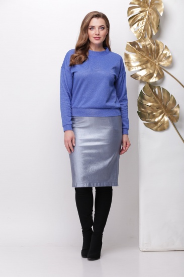 Комплект из юбки с металлическим отливом и джемпером, голубой