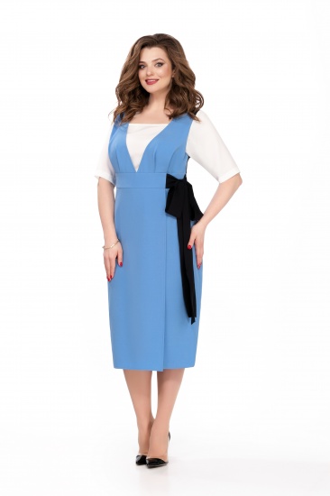 Приталенное платье с имитацией комплекта, голубой