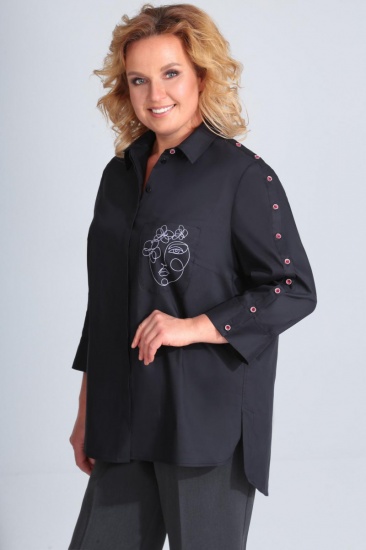 Прямая блузка с декоративными пуговицами на рукавах, черная